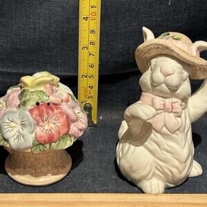 Vintage Fitz & Floyd Rabbit & Flower Salt & Pepper Set